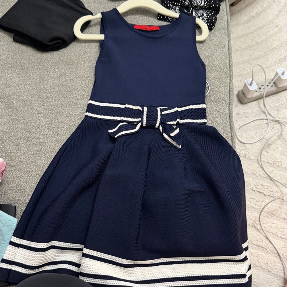 Carolina Herrera Navy and White Kids Formal Dress